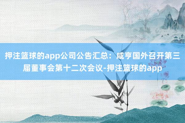 押注篮球的app公司公告汇总:咸亨国外召开第三届董事会第十二次会议-押注篮球的app