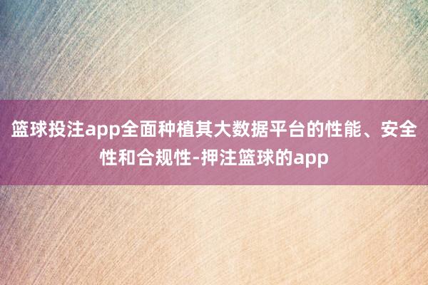 篮球投注app全面种植其大数据平台的性能、安全性和合规性-押注篮球的app